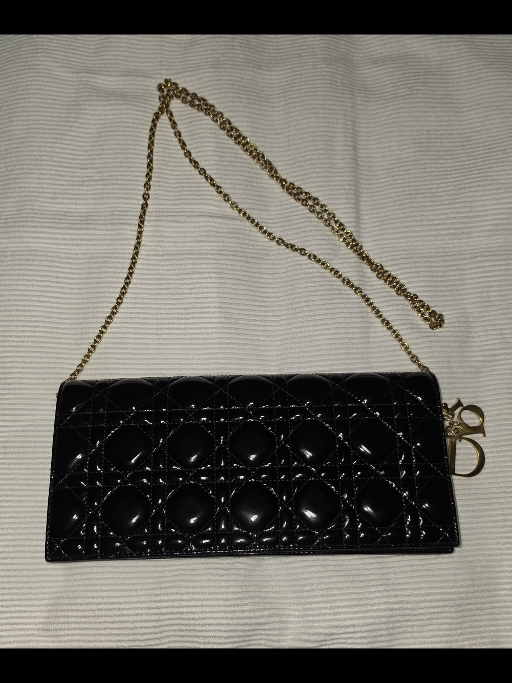 Dior Black Patent Leather Shoulder Bag with Gold-tone Chain